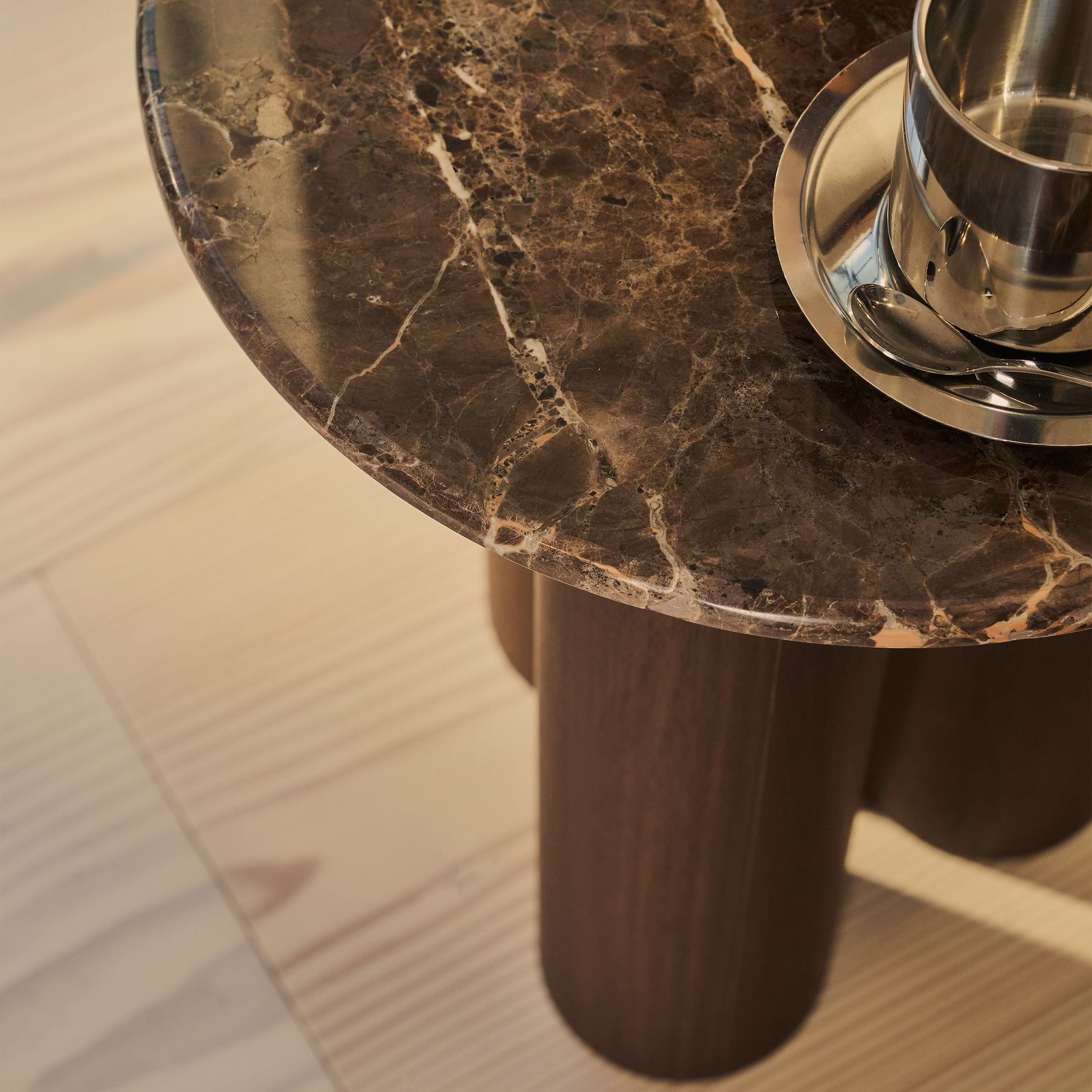 Trivium - Dark Emperador Round Dark Wood Premium Side Table