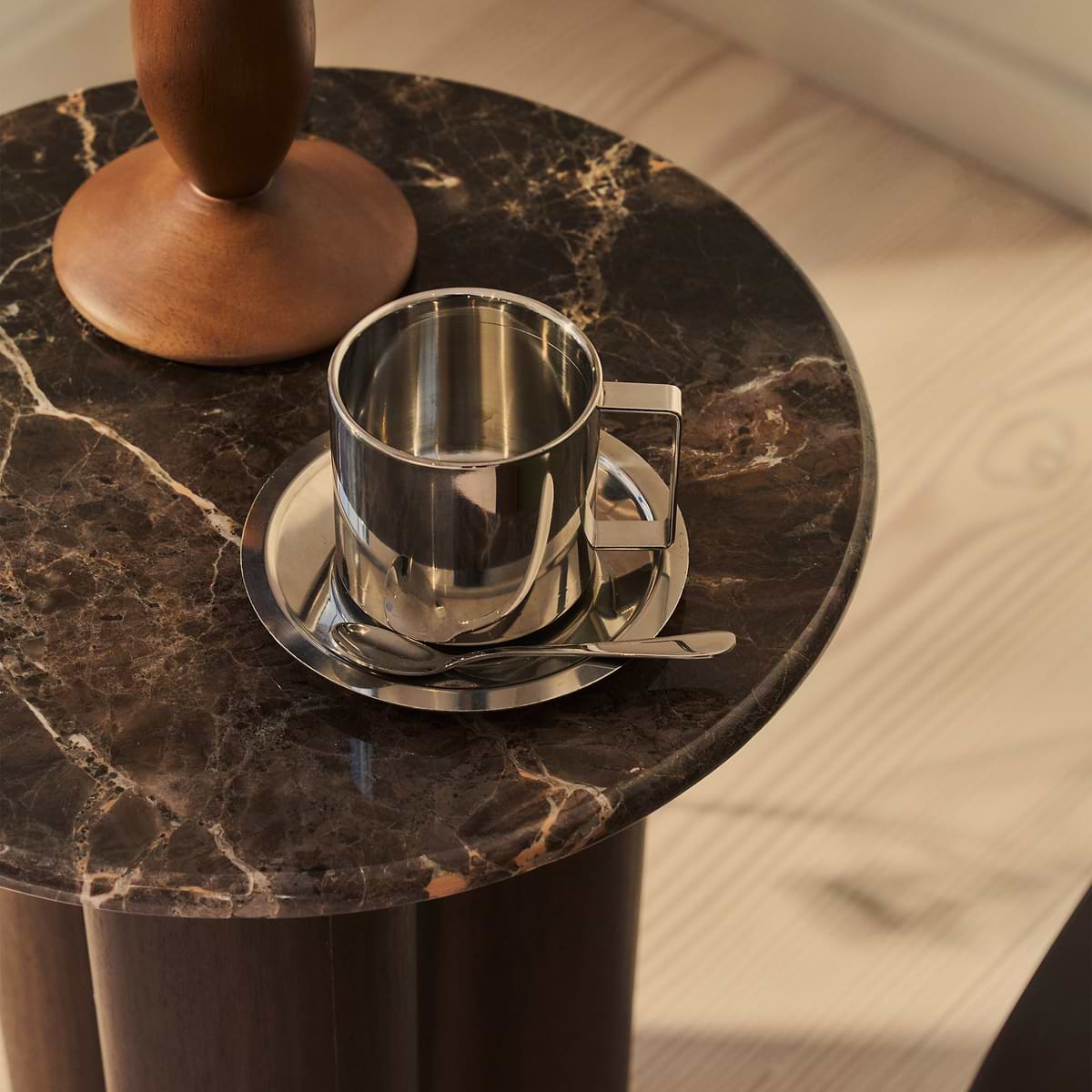 Trivium - Dark Emperador Round Dark Wood Premium Side Table