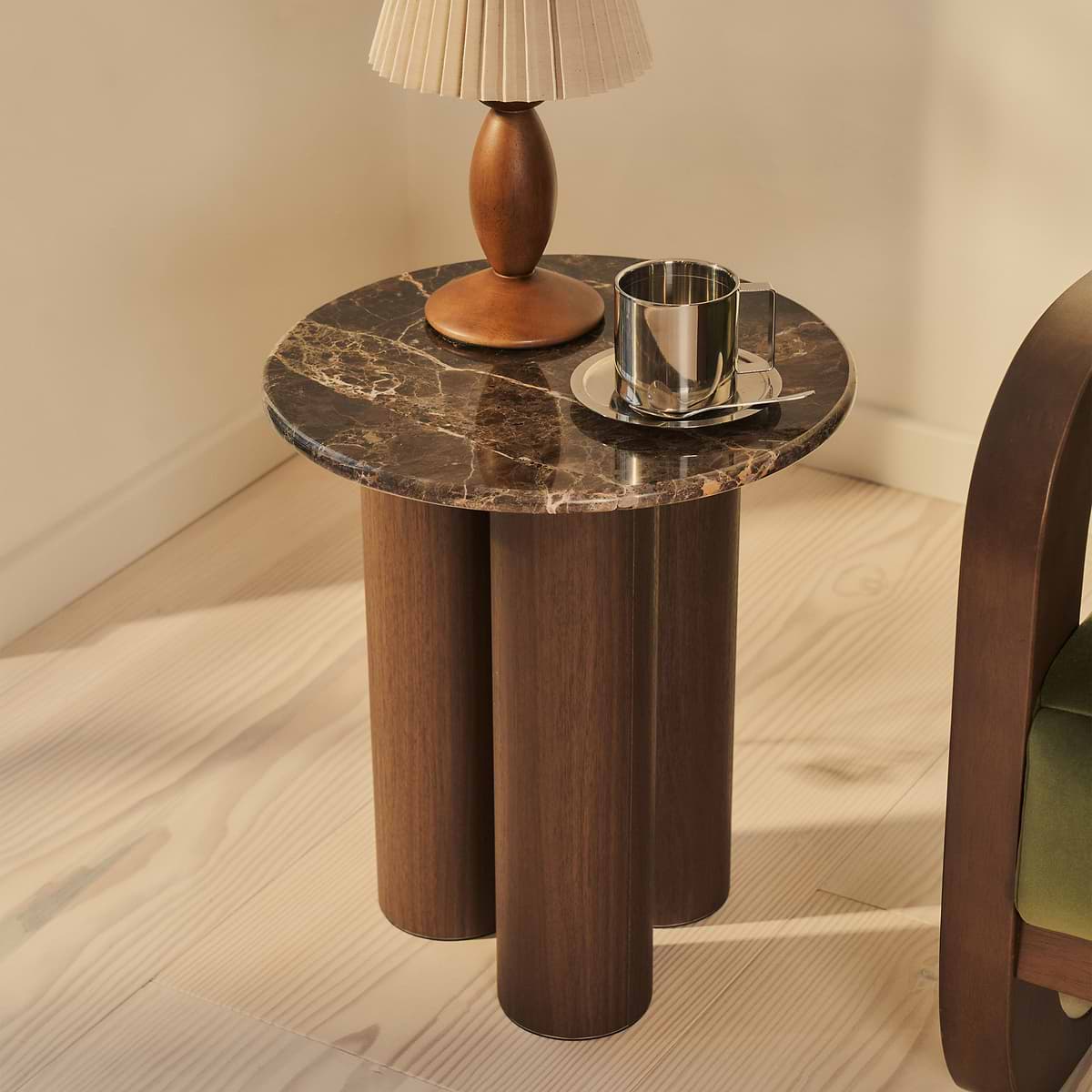 Trivium - Dark Emperador Round Dark Wood Premium Side Table