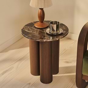 Trivium - Dark Emperador Round Dark Wood Premium Side Table