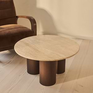 Trivium - Beige Travertine Round Dark Wood Premium Coffee Table