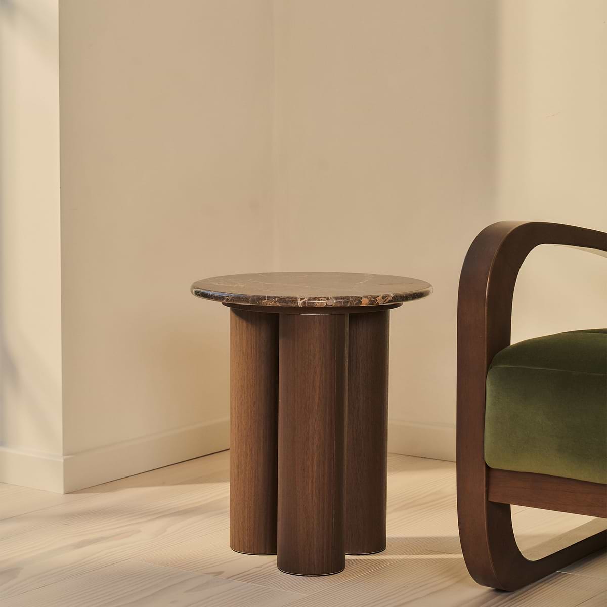 Trivium - Dark Emperador Round Dark Wood Premium Side Table