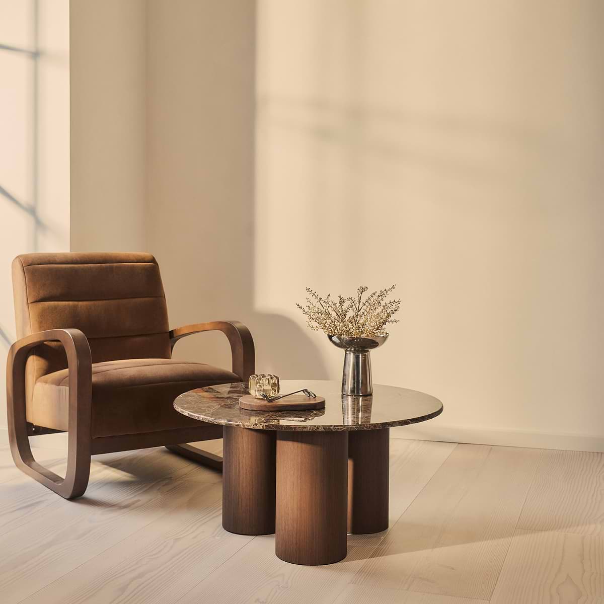 Trivium - Dark Emperador Round Dark Wood Premium Coffee Table