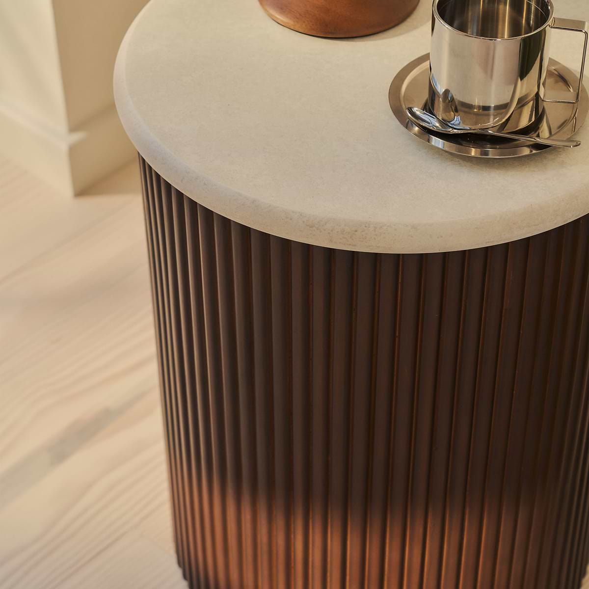 Cove - Dark Wood Ribbed Round Side Table