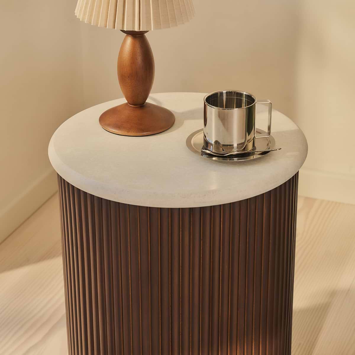 Cove - Dark Wood Ribbed Round Side Table