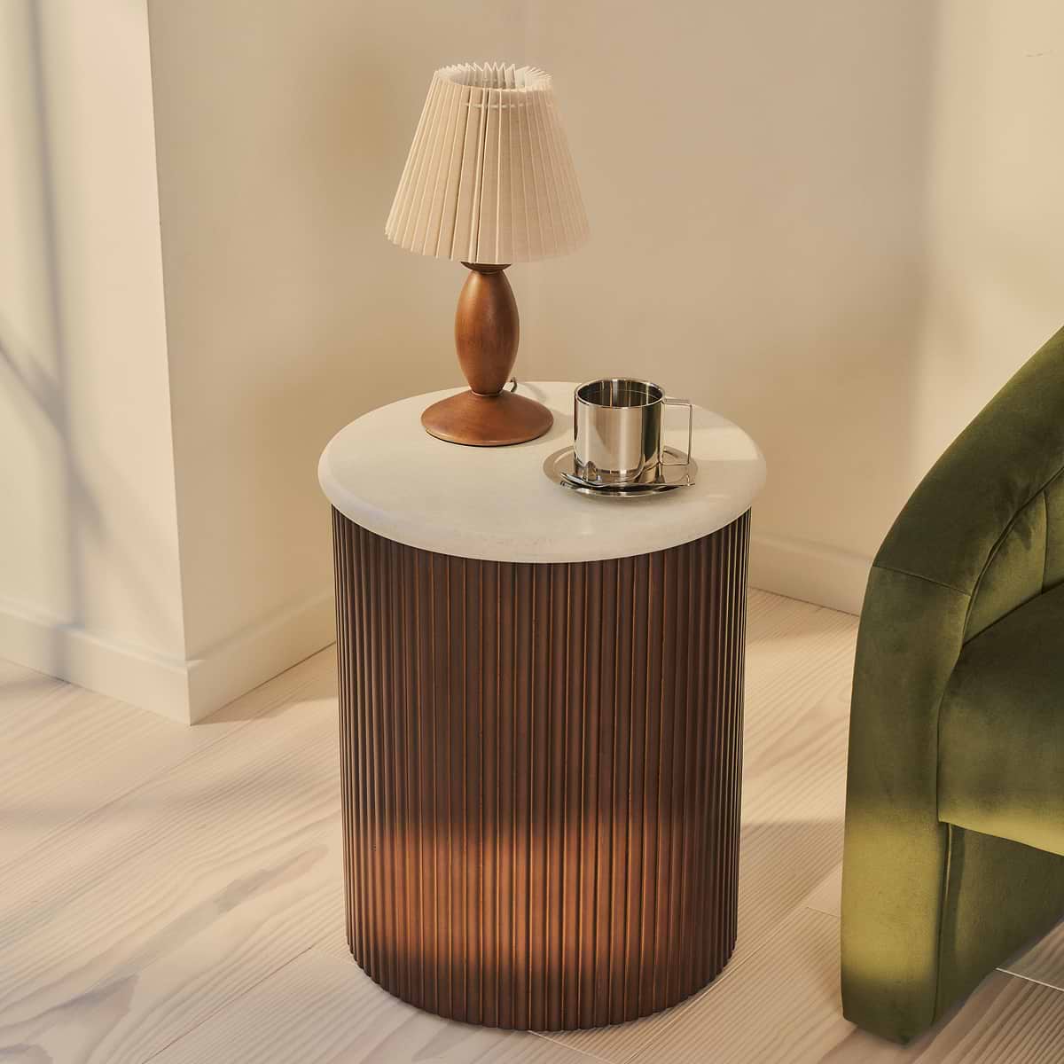 Cove - Dark Wood Ribbed Round Side Table