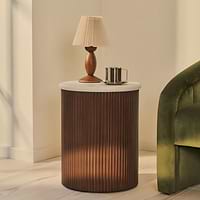 Cove - Dark Wood Ribbed Round Side Table
