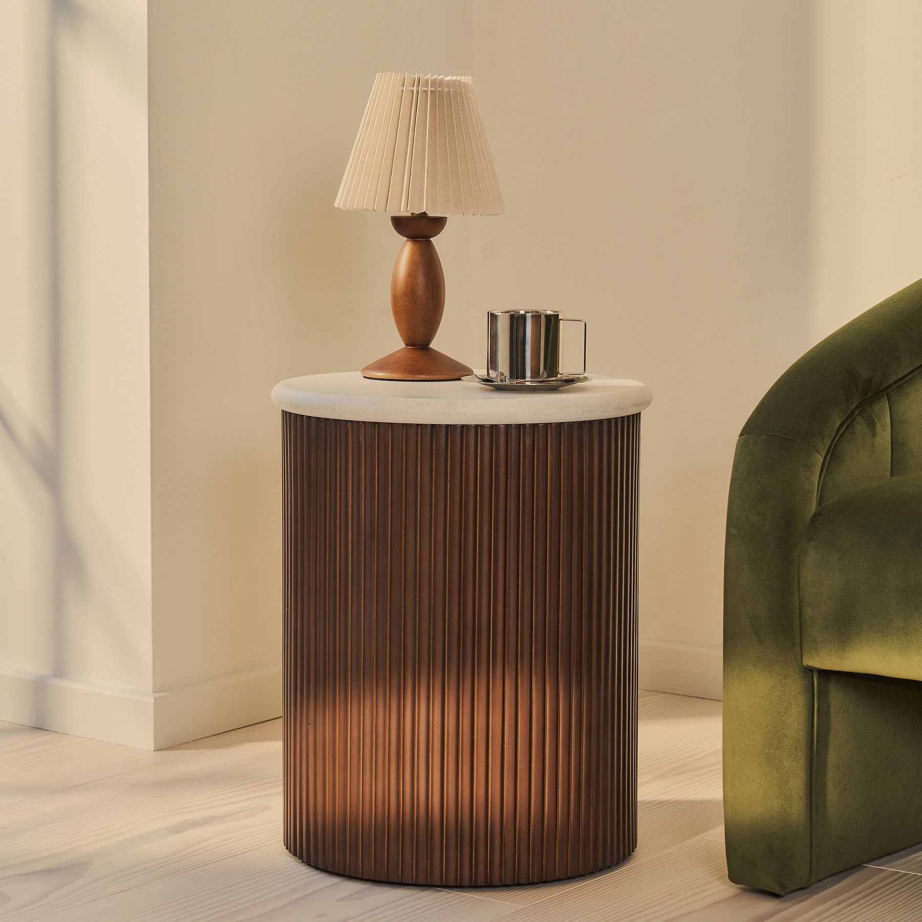 Cove - Dark Wood Ribbed Side Table