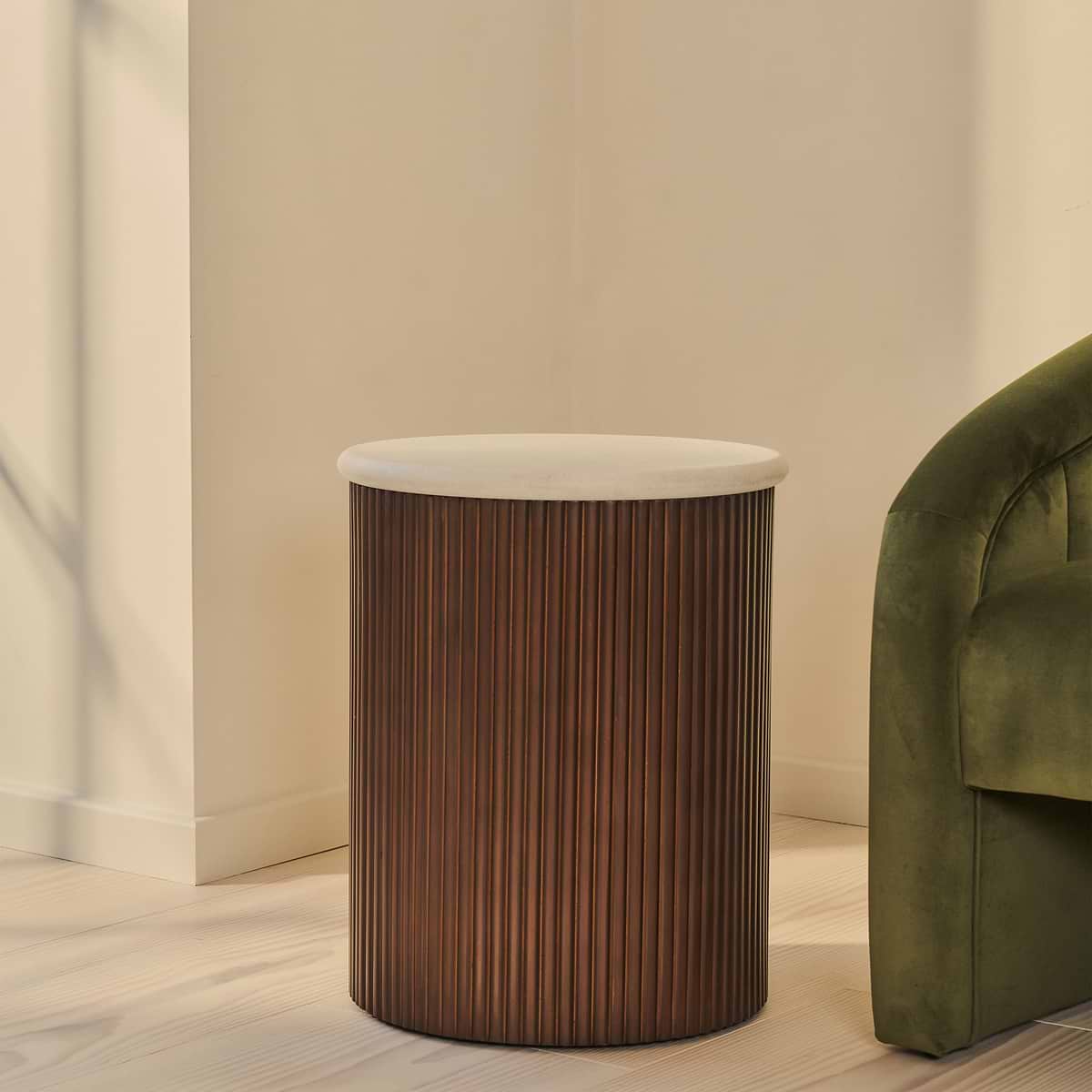 Cove - Dark Wood Ribbed Round Side Table