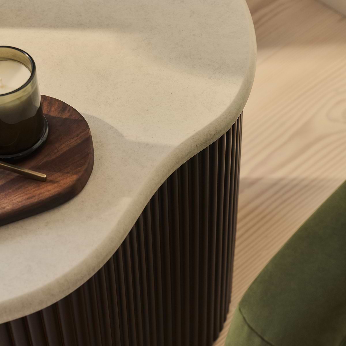 Cove - Dark Wood Ribbed Irregular Side Table