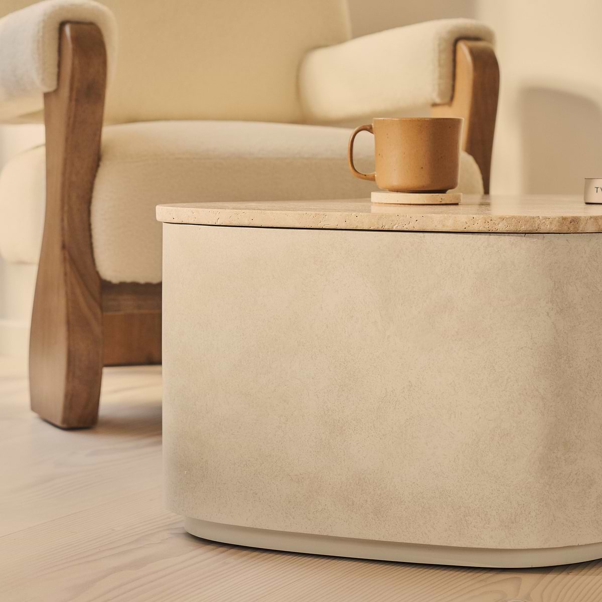 Arlo - Beige Travertine Irregular Concrete Premium Coffee Table