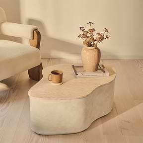 Arlo - Beige Travertine Irregular Concrete Premium Coffee Table
