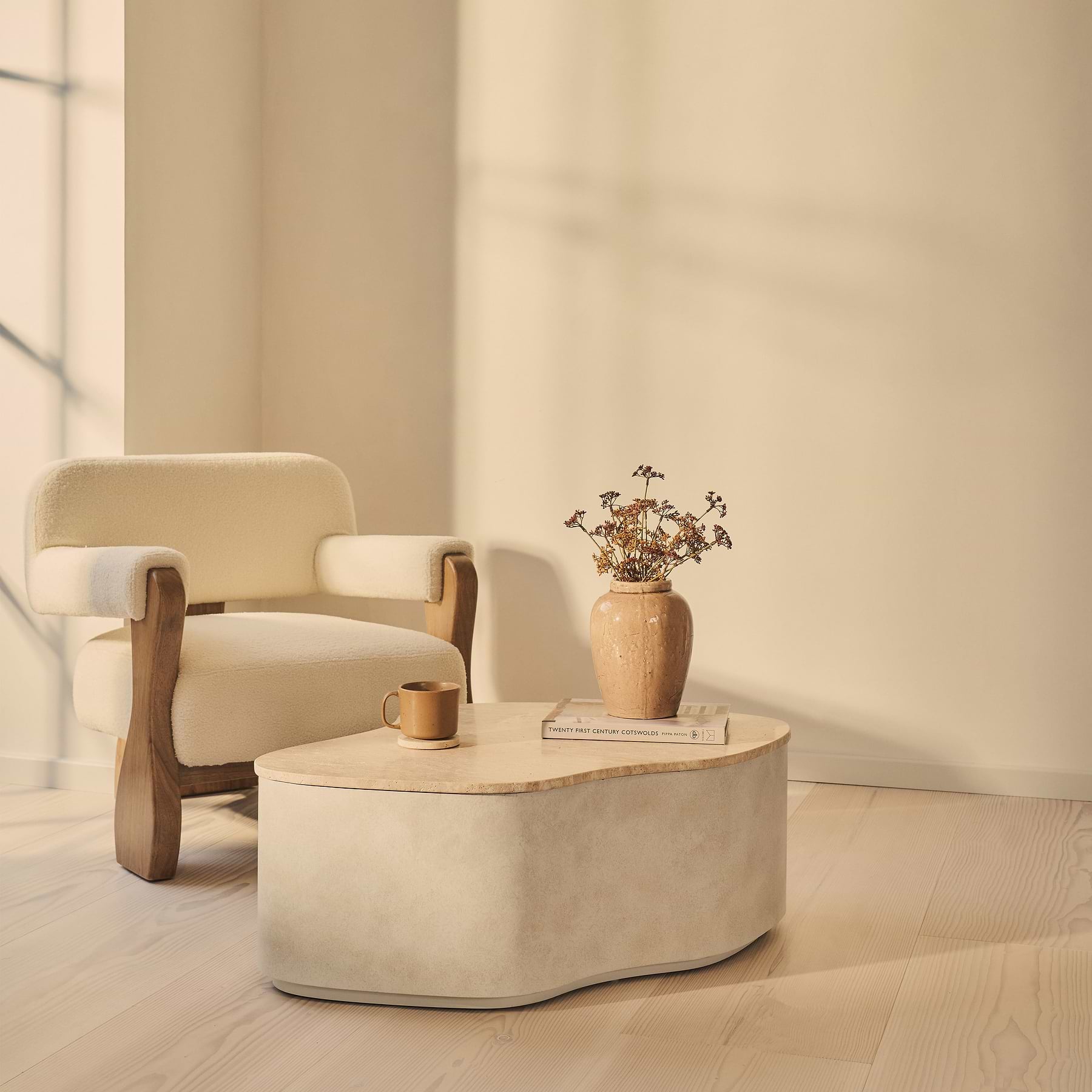 Arlo - Beige Travertine Irregular Concrete Premium Coffee Table