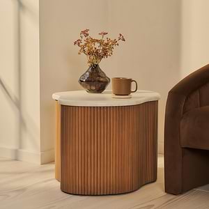 Cove - Warm Wood Ribbed Irregular Side Table
