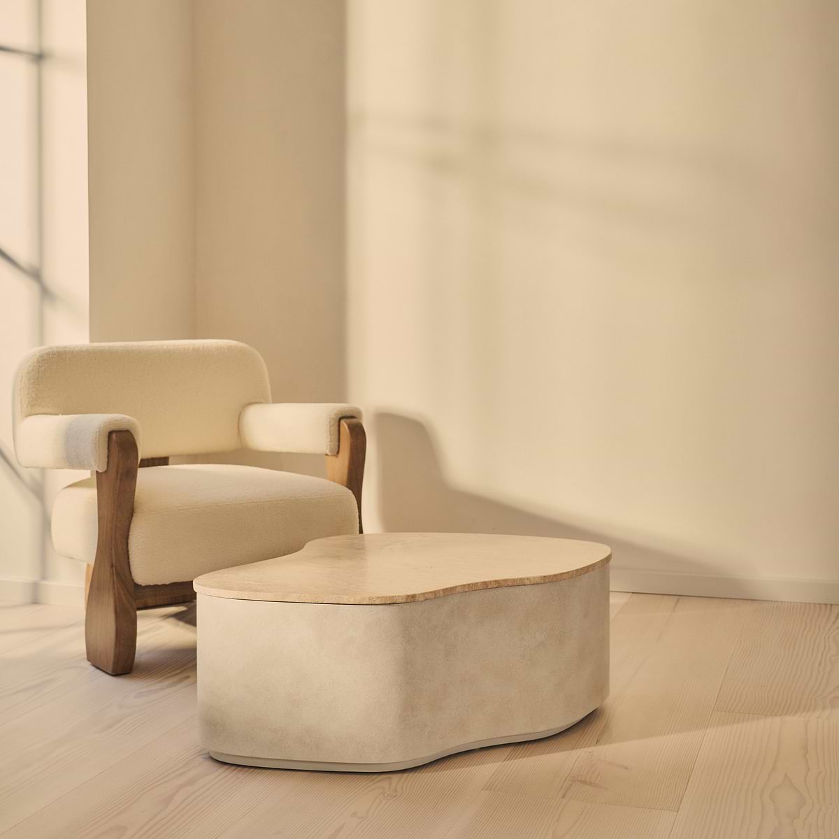 Arlo - Beige Travertine Irregular Concrete Premium Coffee Table