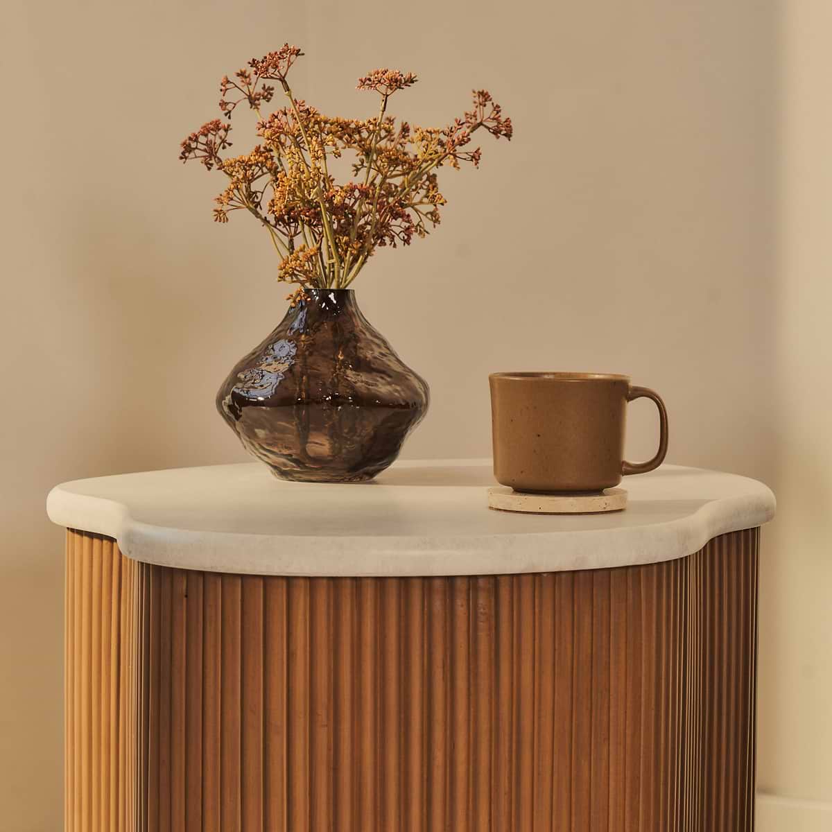 Cove - Warm Wood Ribbed Irregular Side Table