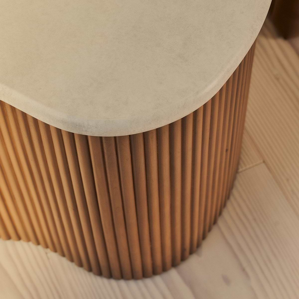 Cove - Warm Wood Ribbed Irregular Side Table