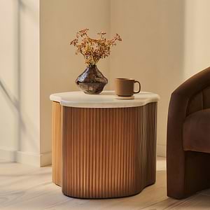 Cove - Warm Wood Ribbed Irregular Side Table