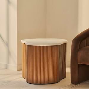 Cove - Warm Wood Ribbed Irregular Side Table