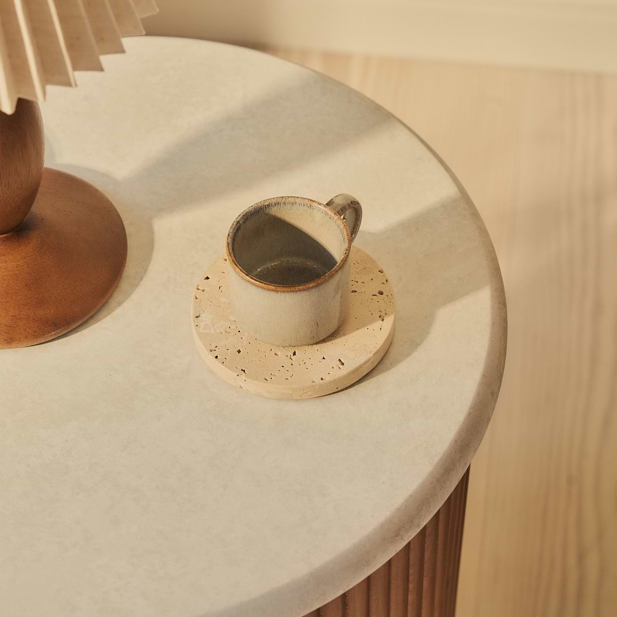 Cove - Warm Wood Ribbed Round Side Table