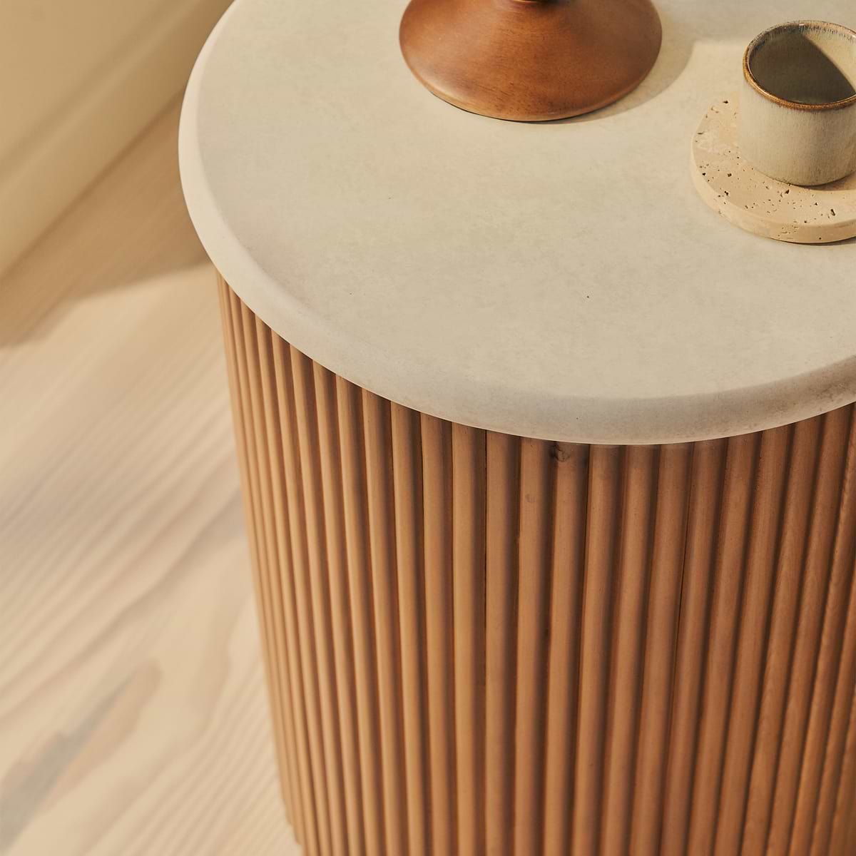 Cove - Warm Wood Ribbed Round Side Table