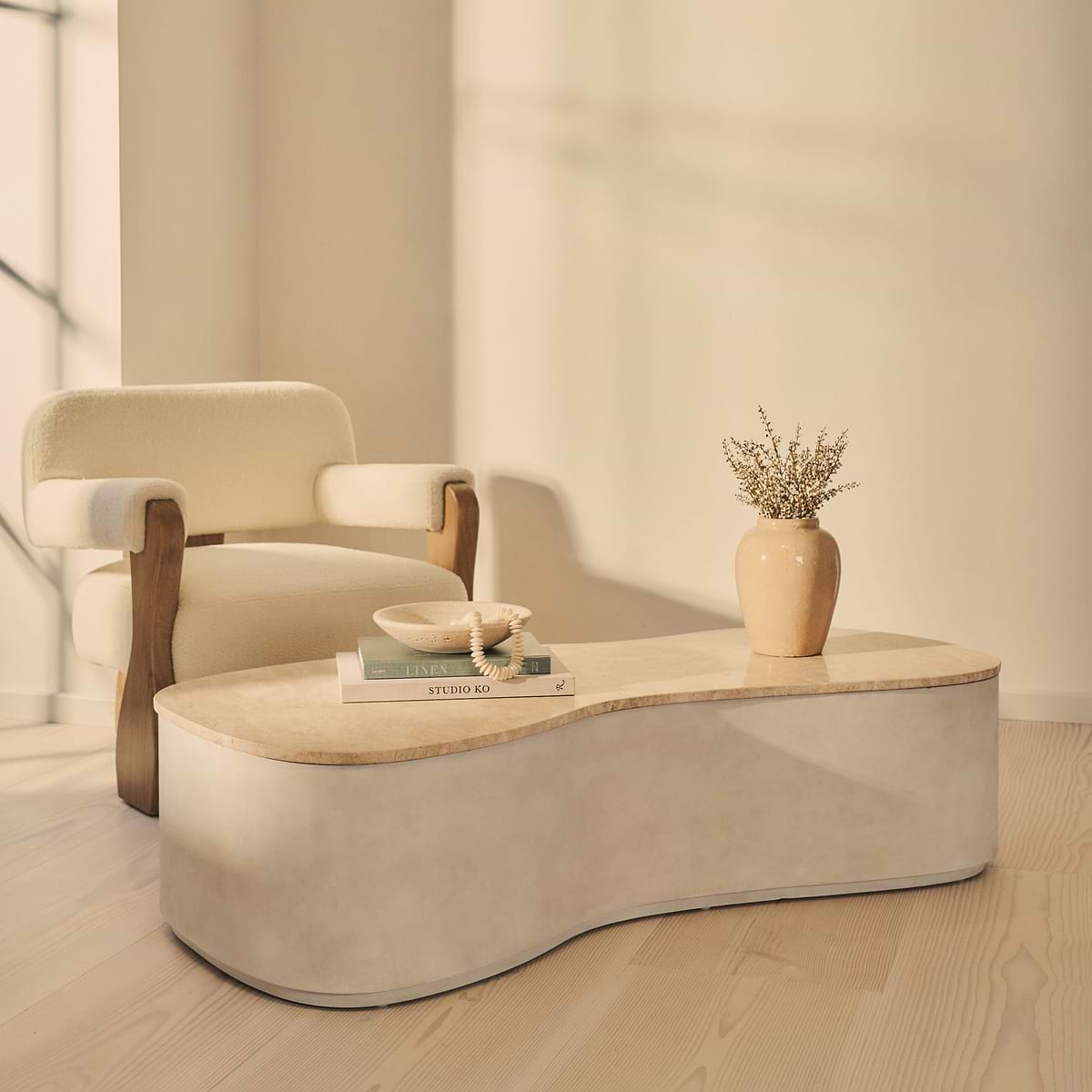 Arlo - Beige Travertine Irregular Concrete Premium Extra Large Coffee Table