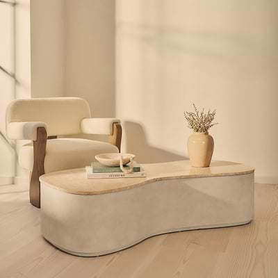 Arlo - Beige Travertine Irregular Concrete Premium Extra Large Coffee Table