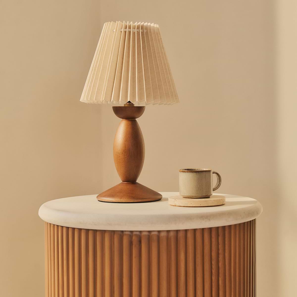 Cove - Warm Wood Ribbed Round Side Table