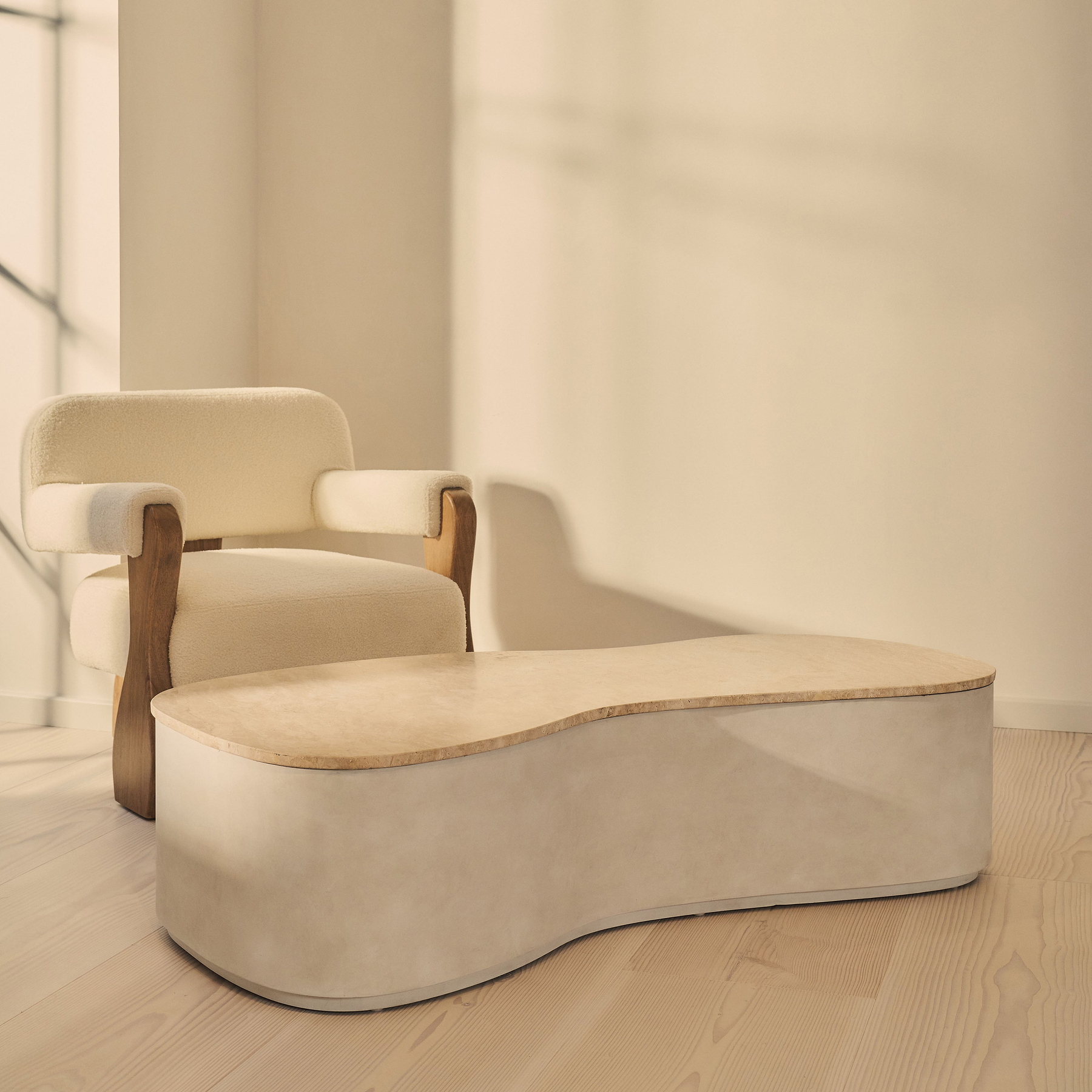 Arlo - Beige Travertine Irregular Concrete Premium Extra Large Coffee Table