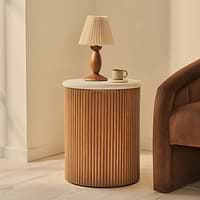 Cove - Warm Wood Ribbed Round Side Table