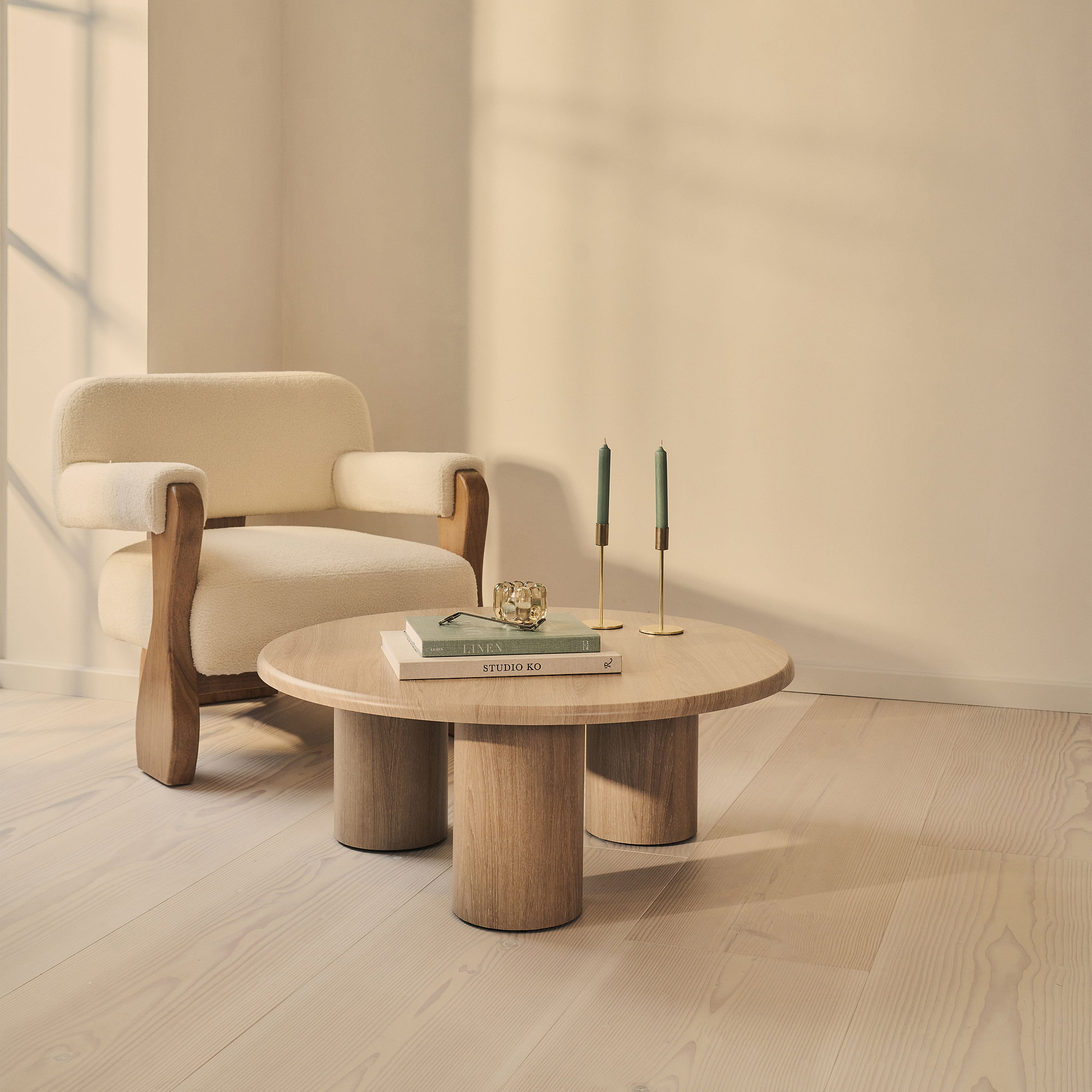 Alina - Washed Wood Round Large Wooden Coffee Table