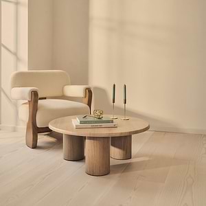 Alina - Washed Wood Round Large Wooden Coffee Table
