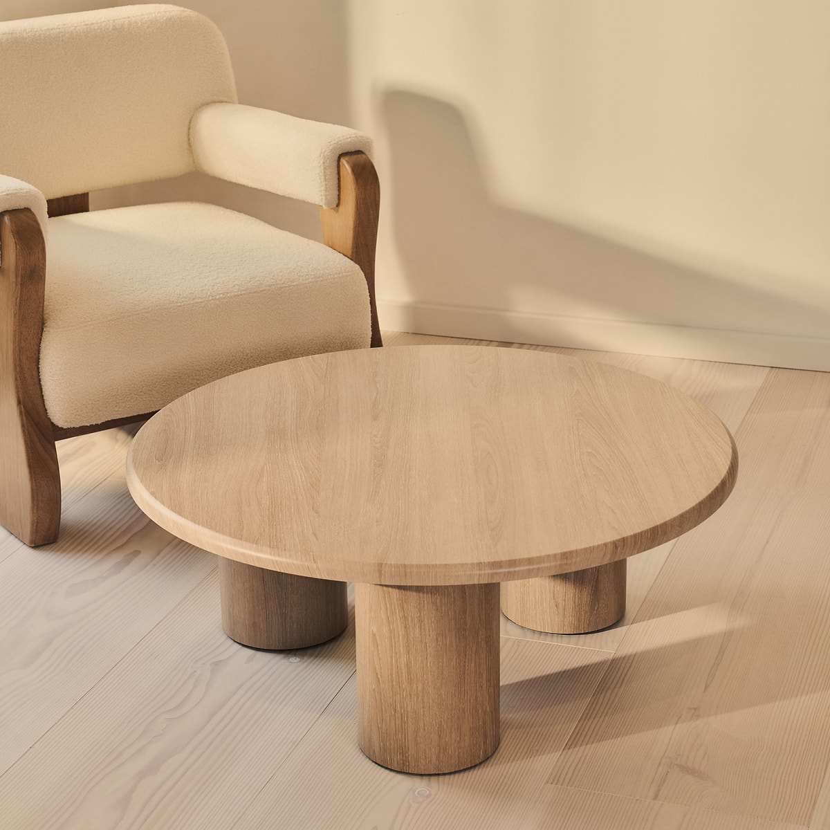 Alina - Washed Wood Round Large Wooden Coffee Table