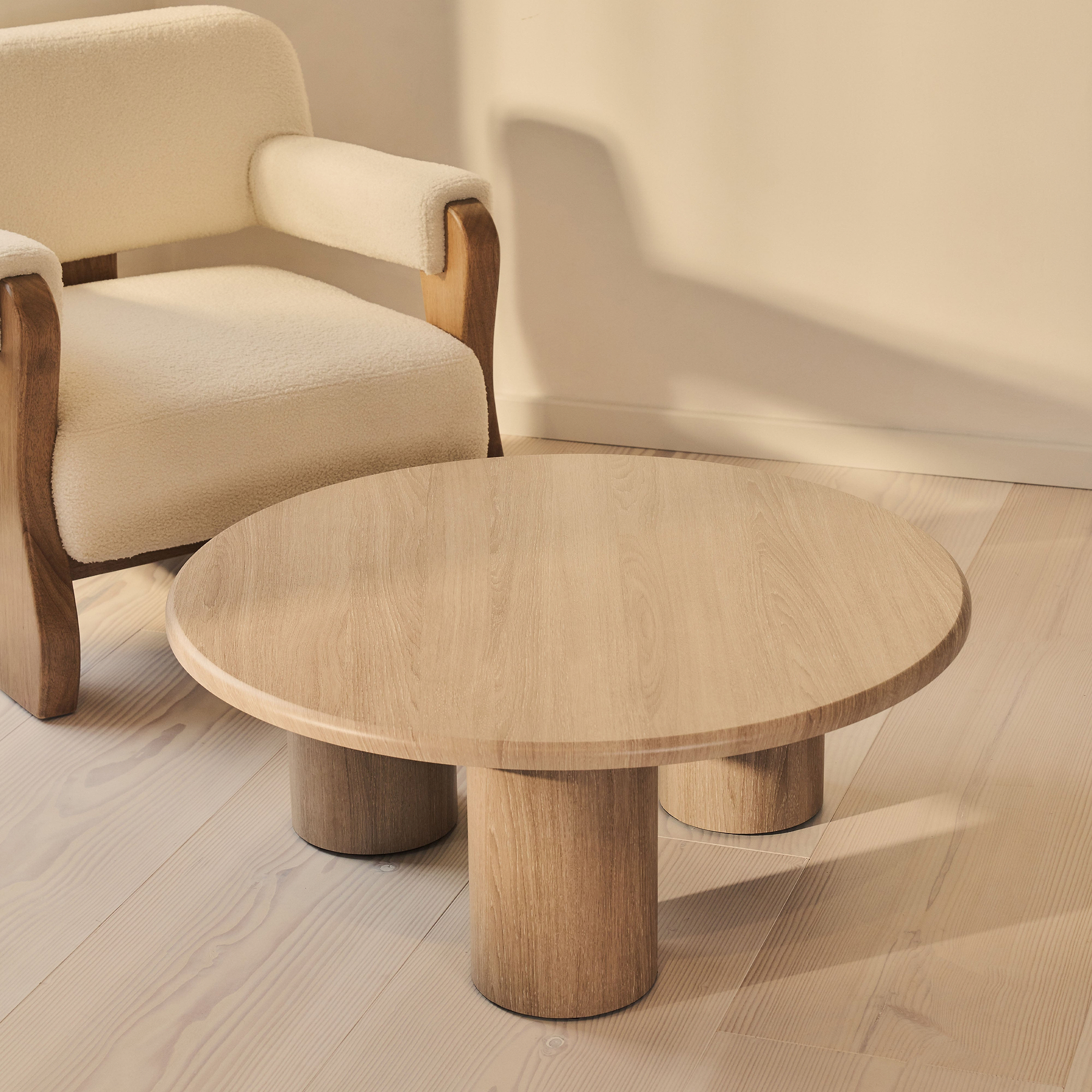 Alina - Washed Wood Round Large Wooden Coffee Table