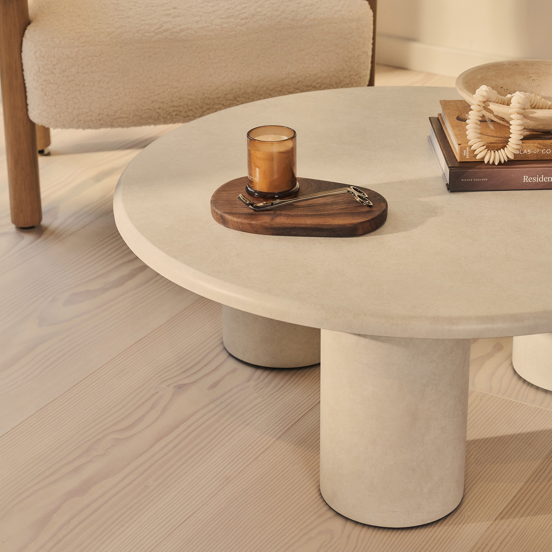 Alina - Concrete Round Large Wooden Coffee Table