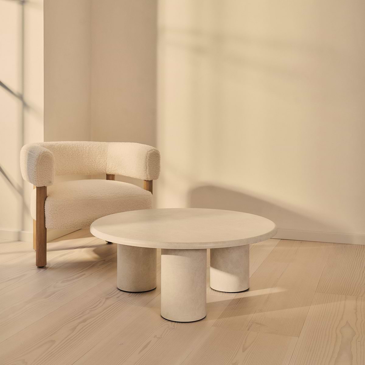 Alina - Concrete Round Large Wooden Coffee Table