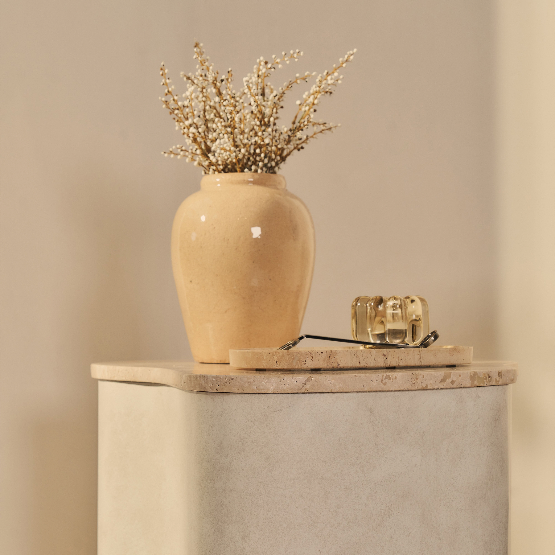 Arlo - Beige Travertine Irregular Concrete Premium Side Table