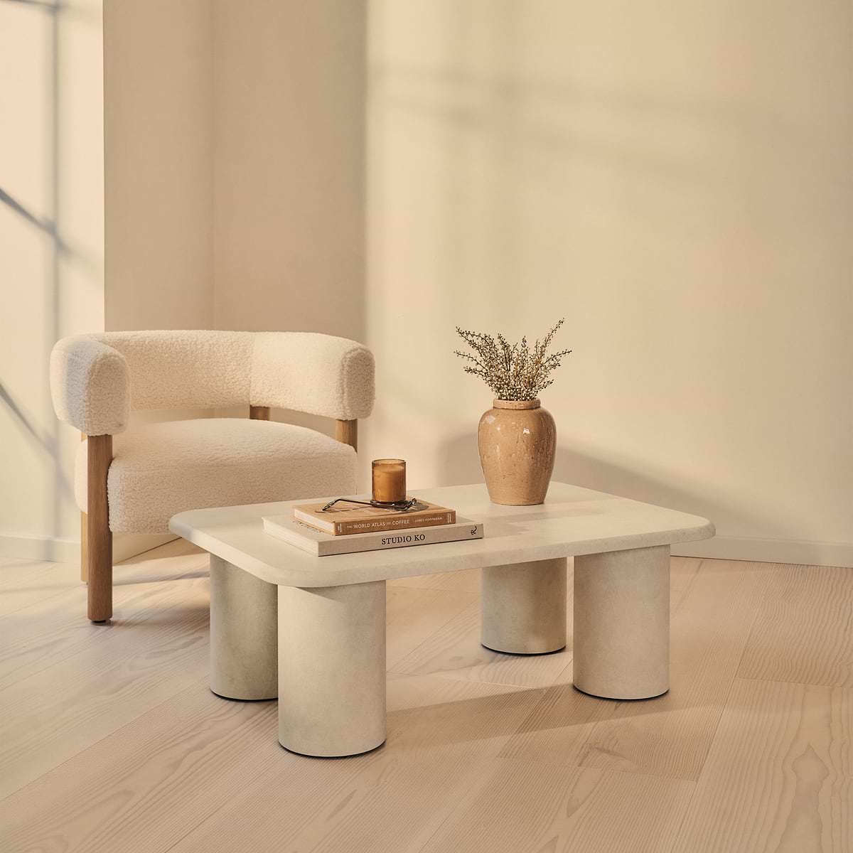 Alina - Concrete Rectangular Large Wooden Coffee Table