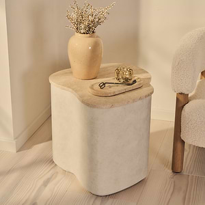 Arlo - Beige Travertine Irregular Concrete Premium Side Table