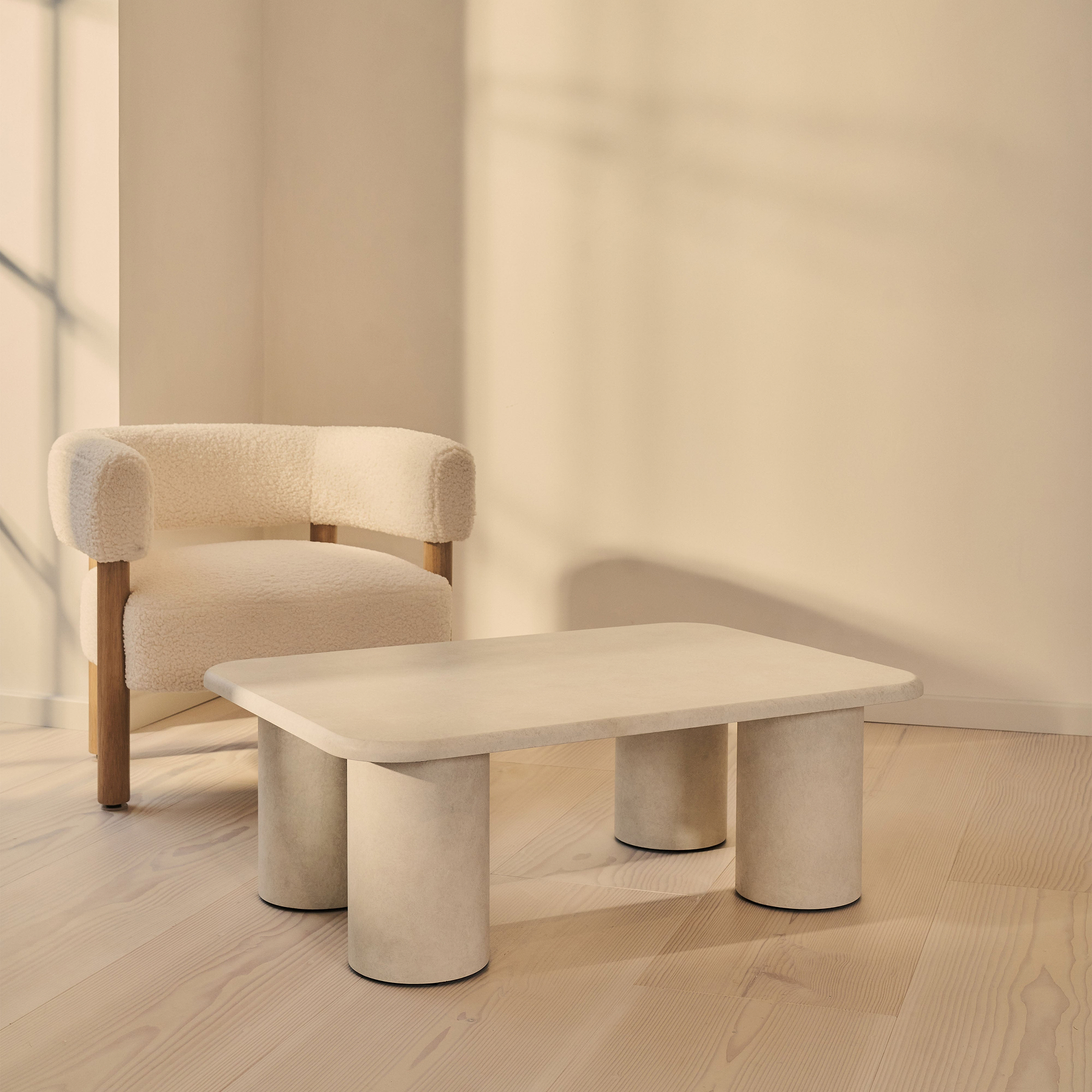 Alina - Concrete Rectangular Large Wooden Coffee Table