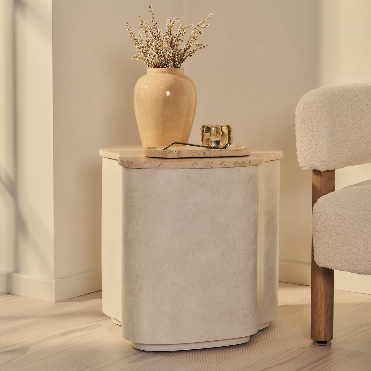 Arlo - Beige Travertine Irregular Concrete Premium Side Table