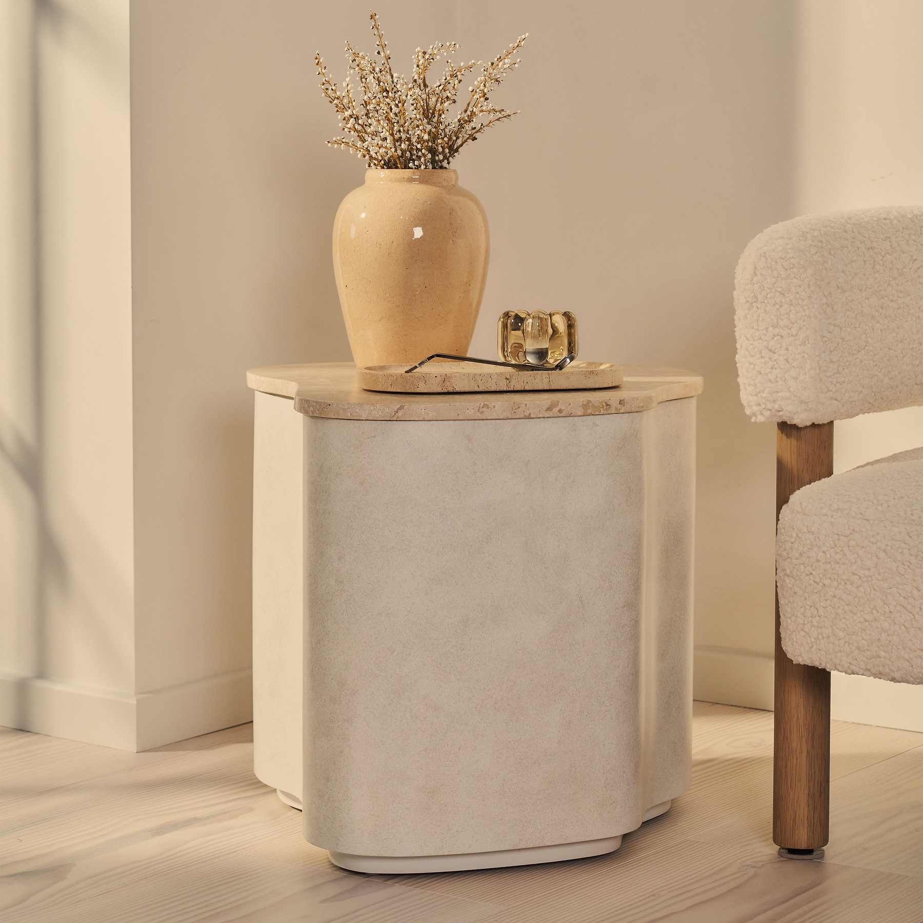 Arlo - Beige Travertine Irregular Concrete Premium Side Table