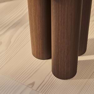 Trivium - Beige Travertine Round Dark Wood Premium Side Table