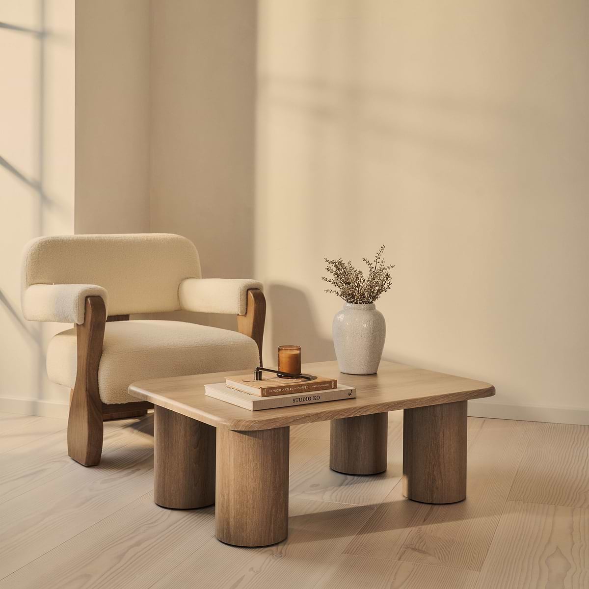 Alina - Washed Wood Rectangular Large Wooden Coffee Table