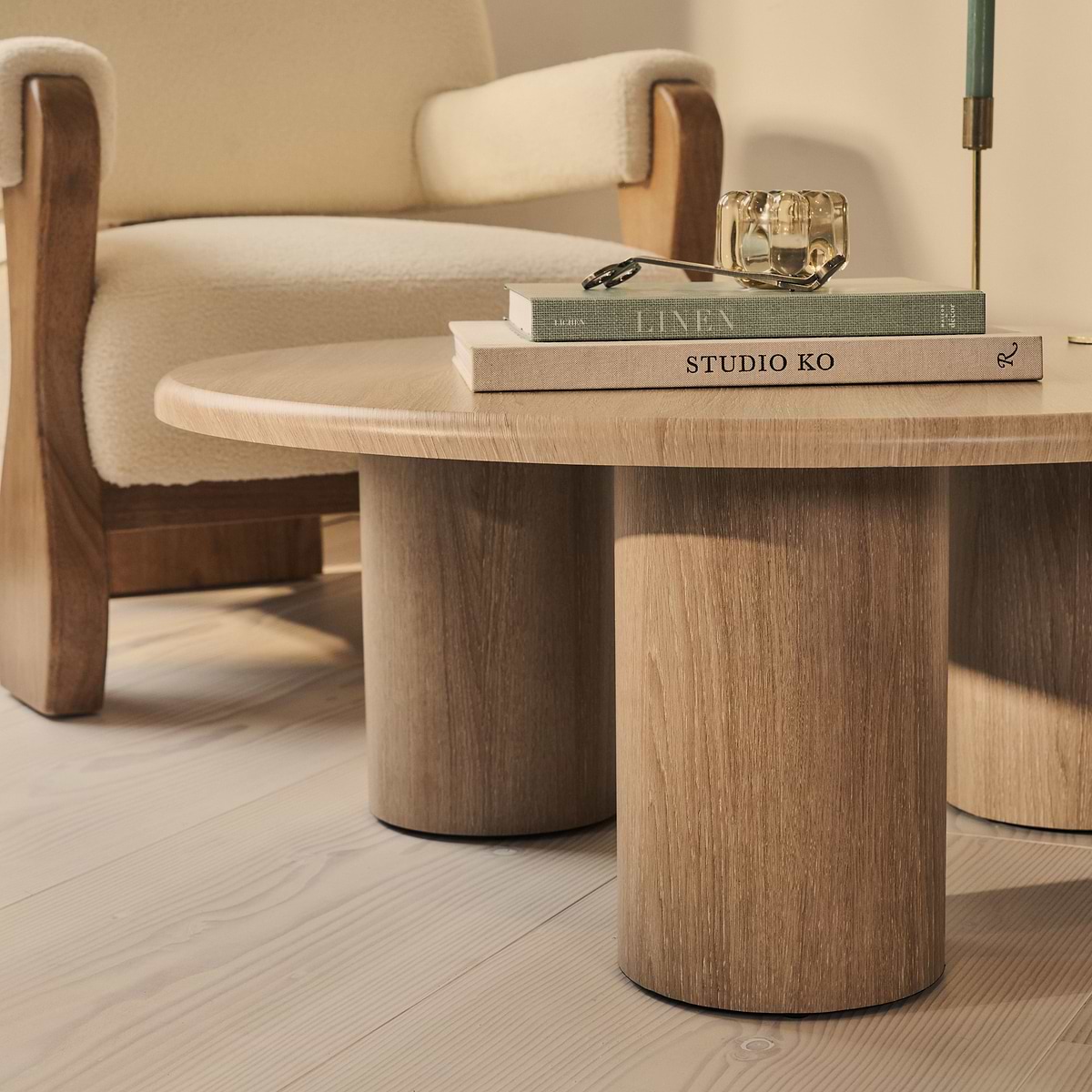 Alina - Washed Wood Round Large Wooden Coffee Table