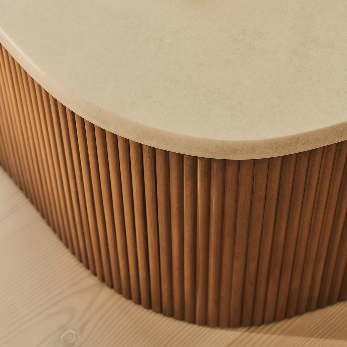 Cove - Warm Wood Ribbed Irregular Coffee Table