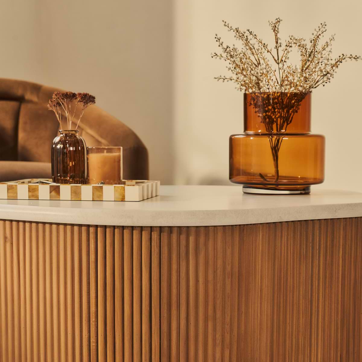 Cove - Warm Wood Ribbed Irregular Coffee Table