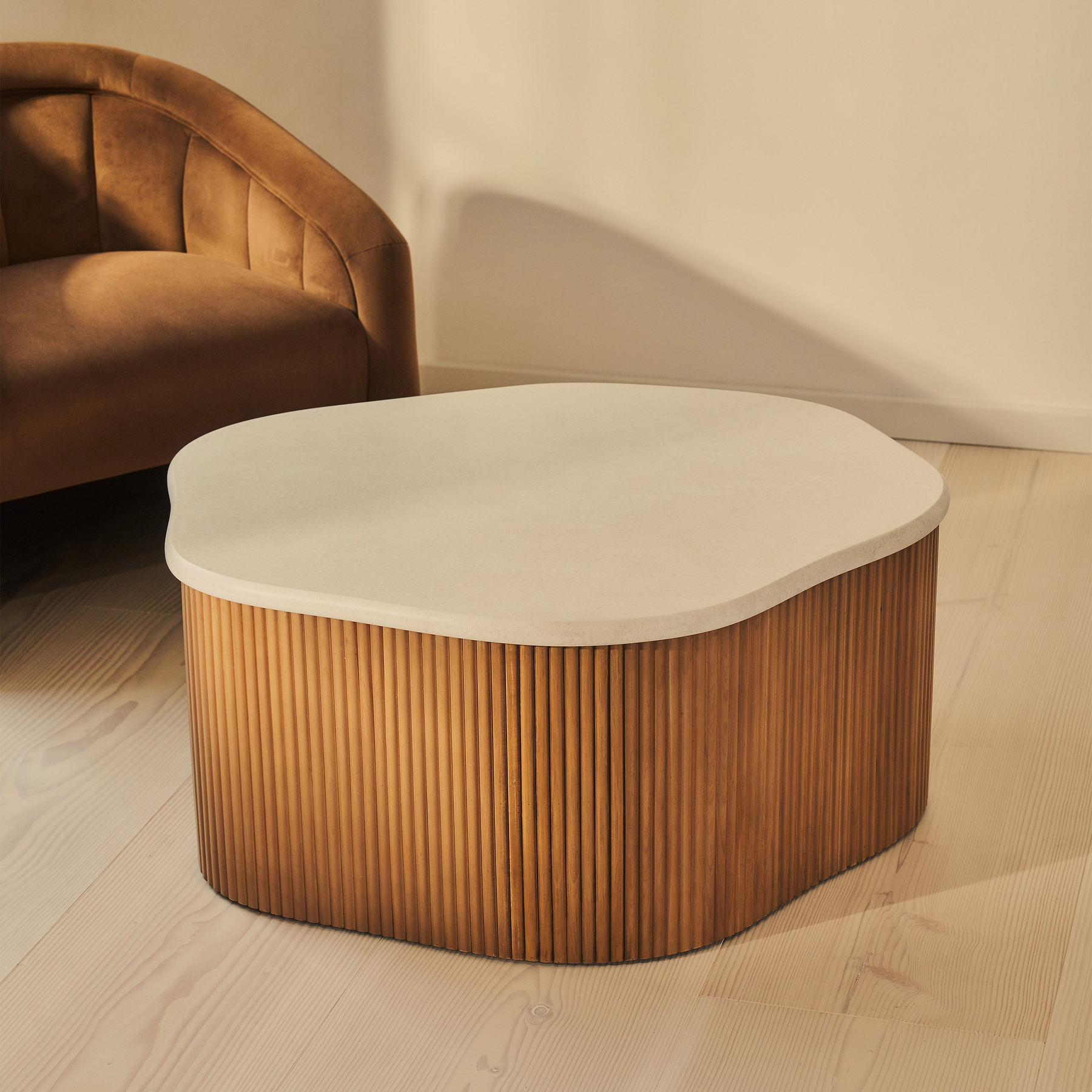 Cove - Warm Wood Ribbed Irregular Coffee Table