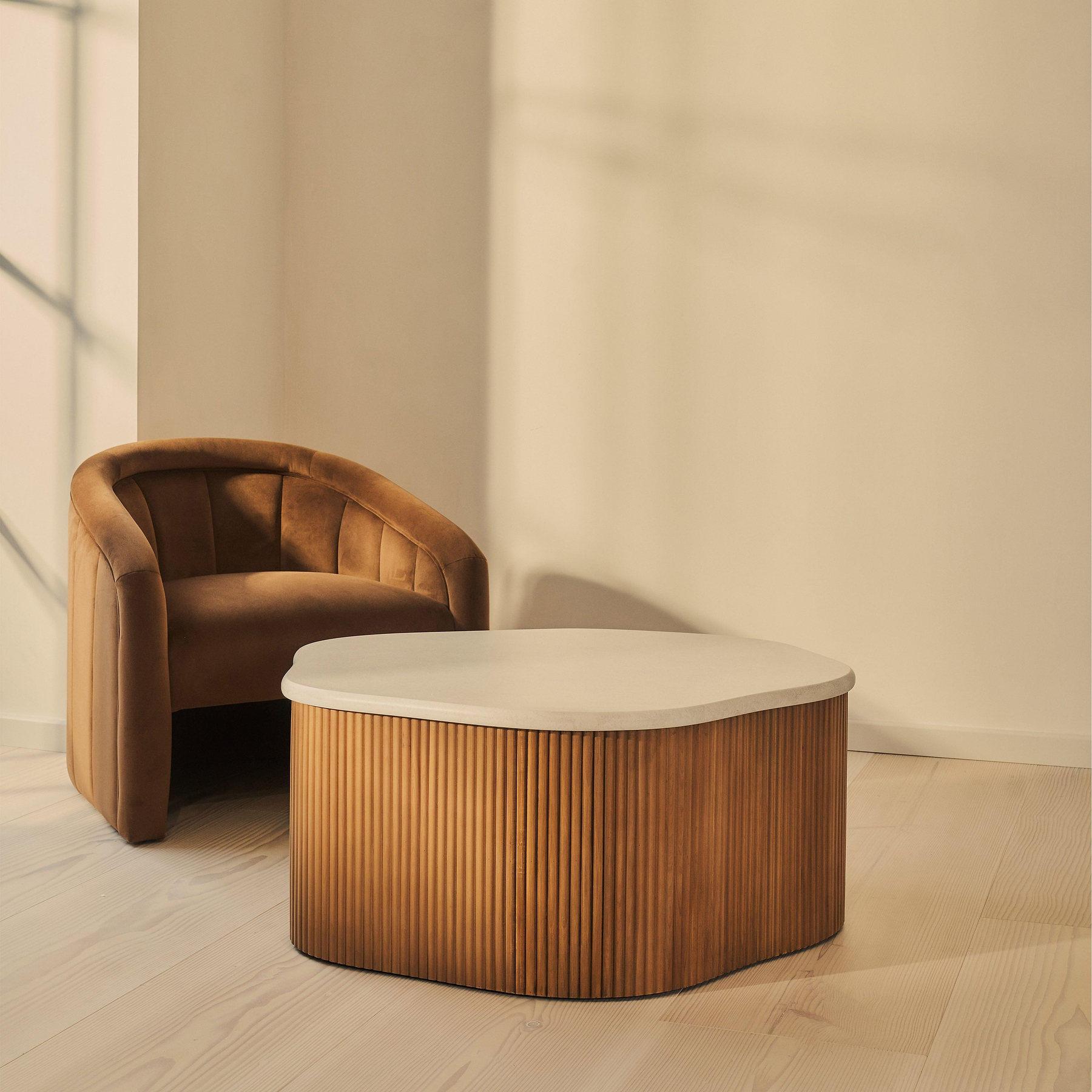 Cove - Warm Wood Ribbed Irregular Coffee Table