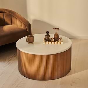 Cove - Warm Wood Ribbed Round Coffee Table